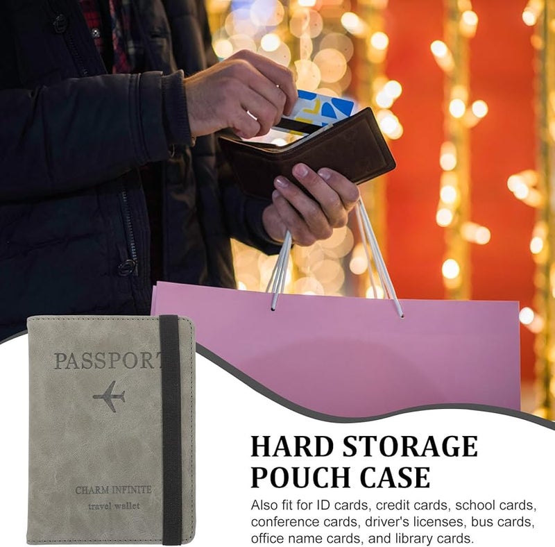 RFID Blocking Passport Holder Travel Document Organizer with Multiple Card Slots Gray PU Leather - Image 3